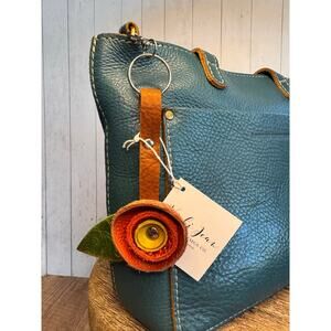 Genuine Leather Purse Charm Red Metallic Red Green Keychain Bag Charm Accessory